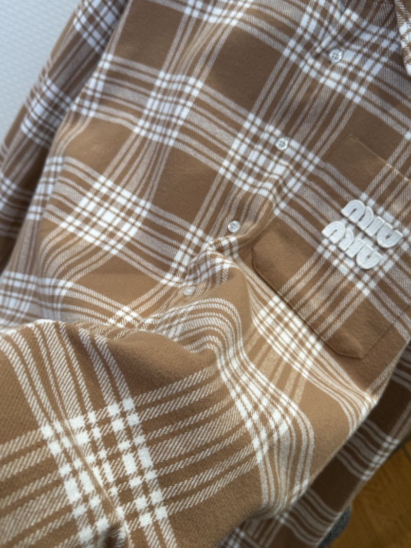 Miu Miu Checkered Embroidered Long-Sleeve Shirt 2 4
