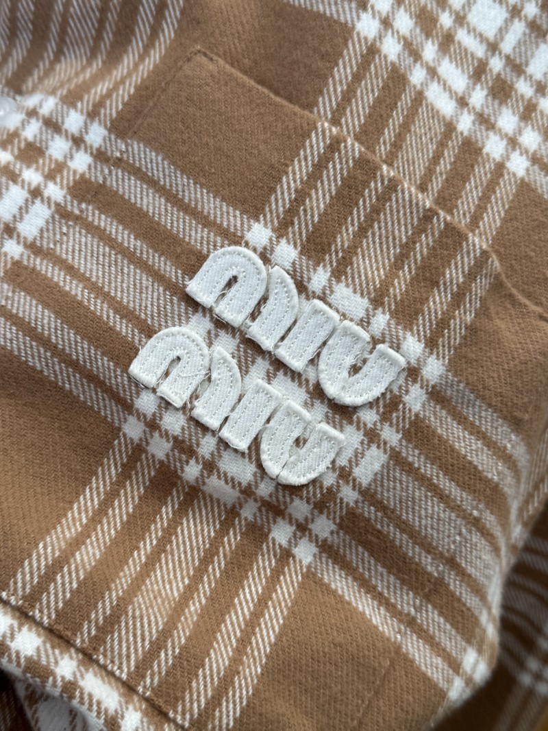 Miu Miu Checkered Embroidered Long-Sleeve Shirt 2 5