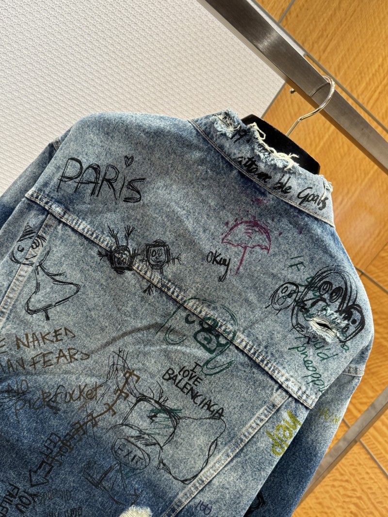 Balenciaga Graffiti-Print Distressed Denim Jacket 6