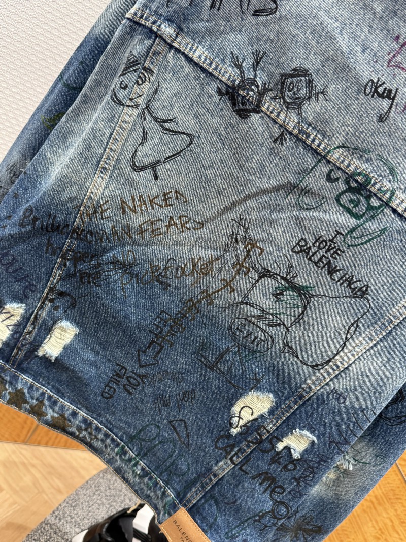 Balenciaga Graffiti-Print Distressed Denim Jacket 7