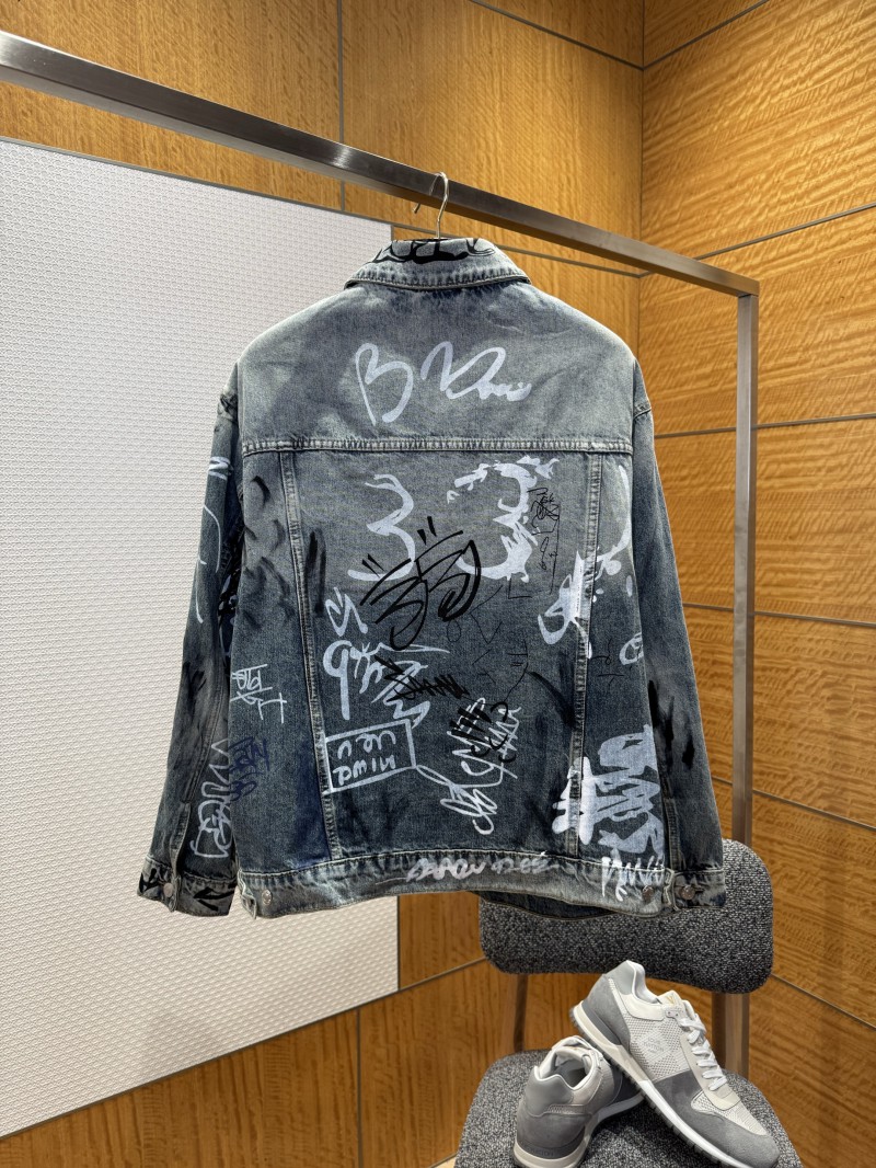 Balenciaga Graffiti-Printed Hand-Painted Washed Denim Jacket 1