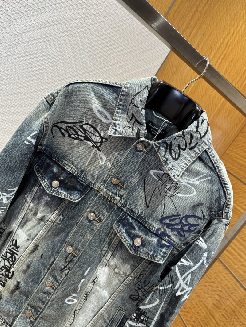 Balenciaga Graffiti-Printed Hand-Painted Washed Denim Jacket 2