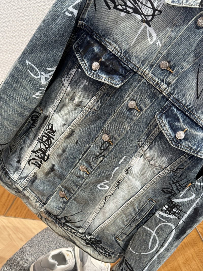 Balenciaga Graffiti-Printed Hand-Painted Washed Denim Jacket 3