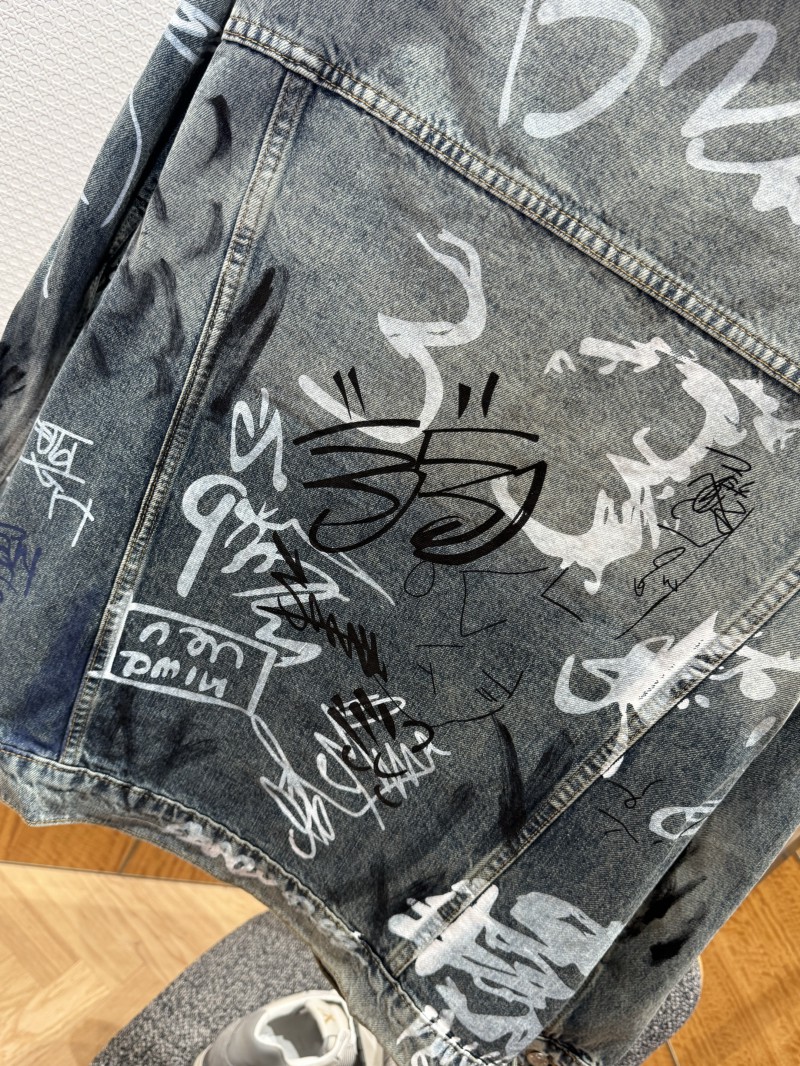 Balenciaga Graffiti-Printed Hand-Painted Washed Denim Jacket 7