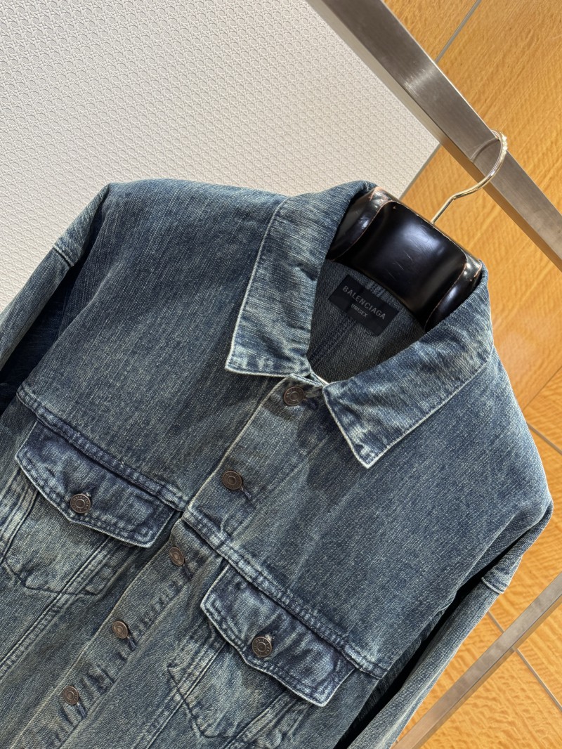 Balenciaga Distressed Single-Breasted Pocket Lapel Denim Jacket 2