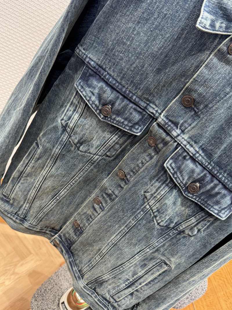 Balenciaga Distressed Single-Breasted Pocket Lapel Denim Jacket 3