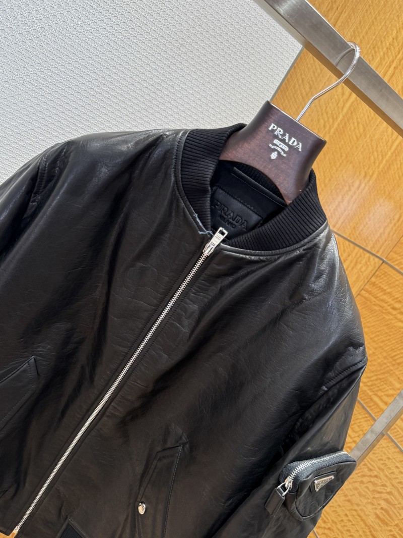Prada Genuine Leather Zipper Triangle Label Jacket Coat 2