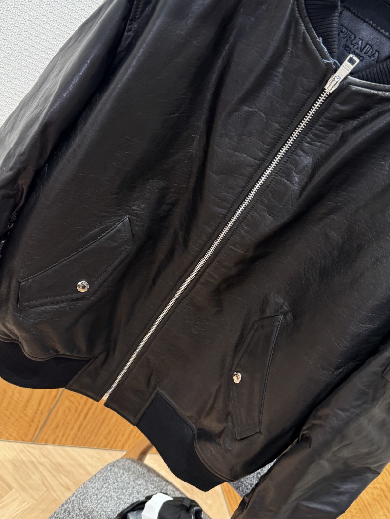 Prada Genuine Leather Zipper Triangle Label Jacket Coat 3