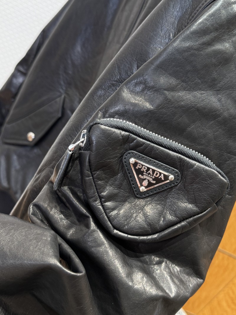 Prada Genuine Leather Zipper Triangle Label Jacket Coat 5