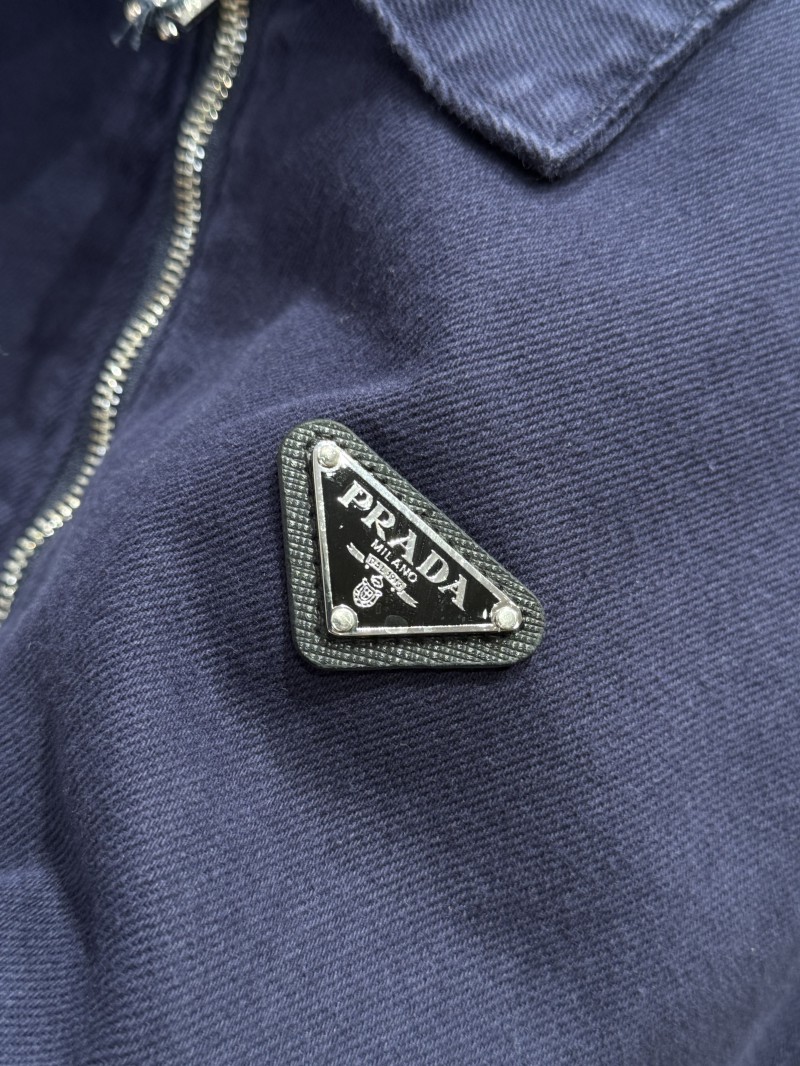 Prada Triangular Logo Distressed Denim Jacket 5