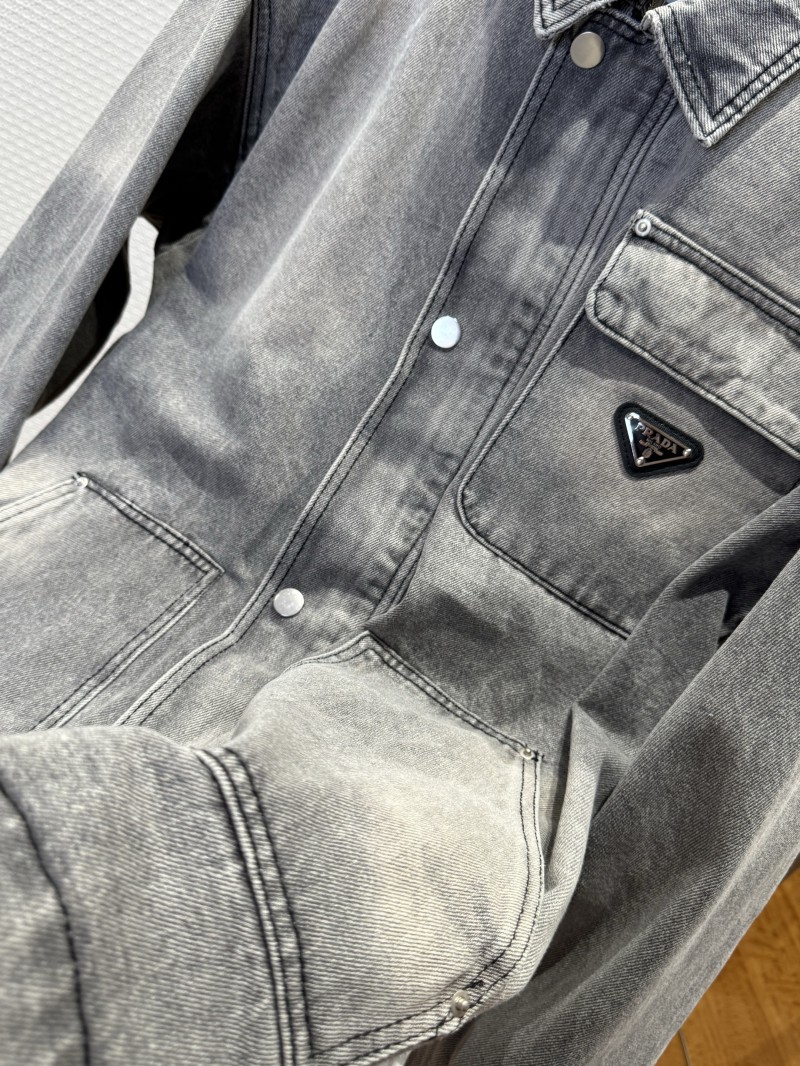 Prada Solid Color Single-Breasted Casual Denim Jacket 4