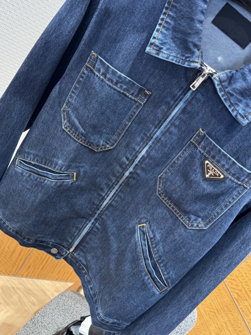 Prada Washed Zipper Long-Sleeve Denim Jacket Coat 3