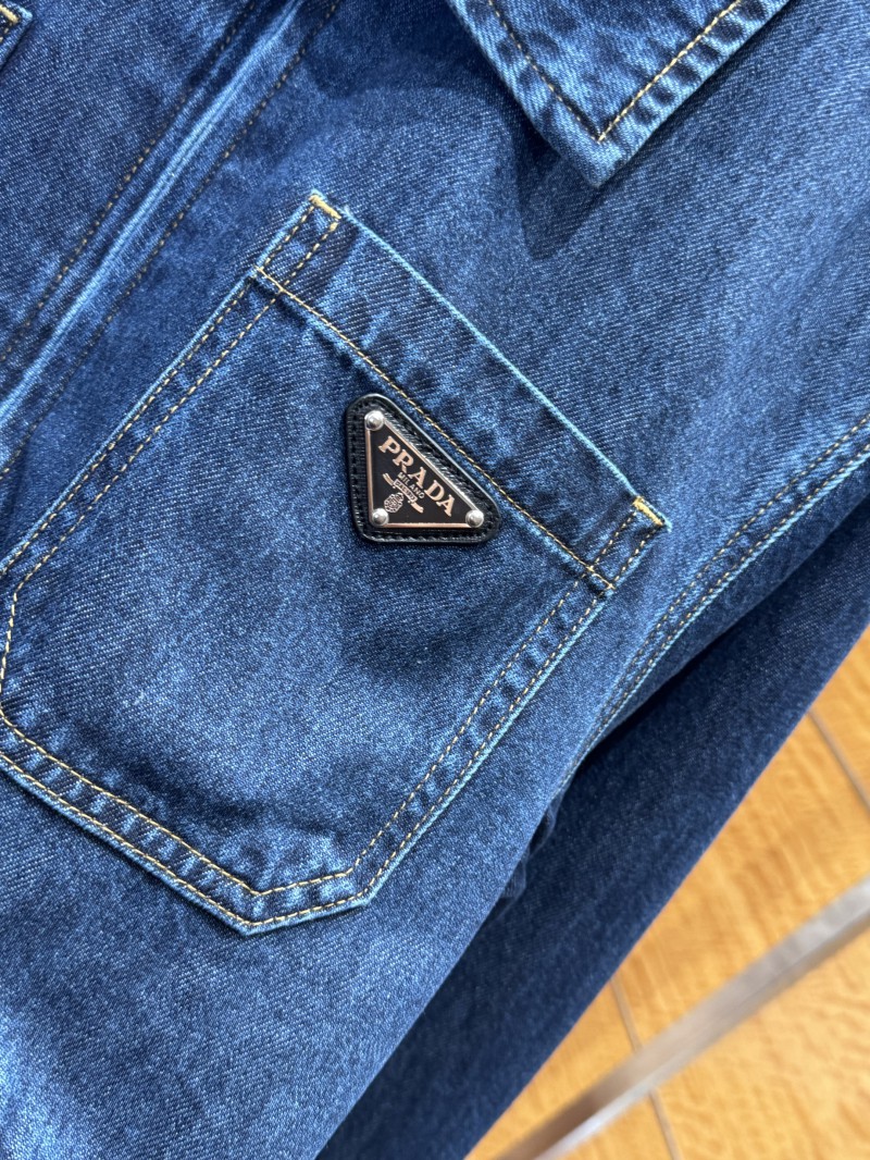 Prada Washed Zipper Long-Sleeve Denim Jacket Coat 5