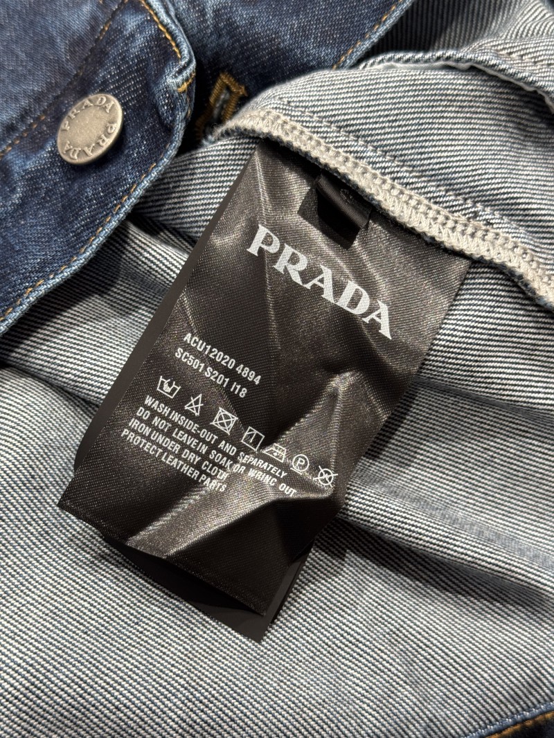 Prada Washed Zipper Long-Sleeve Denim Jacket Coat 8