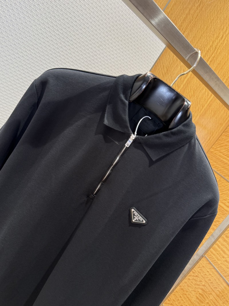Prada Triangular Logo Long-Sleeve Polo Shirt 2