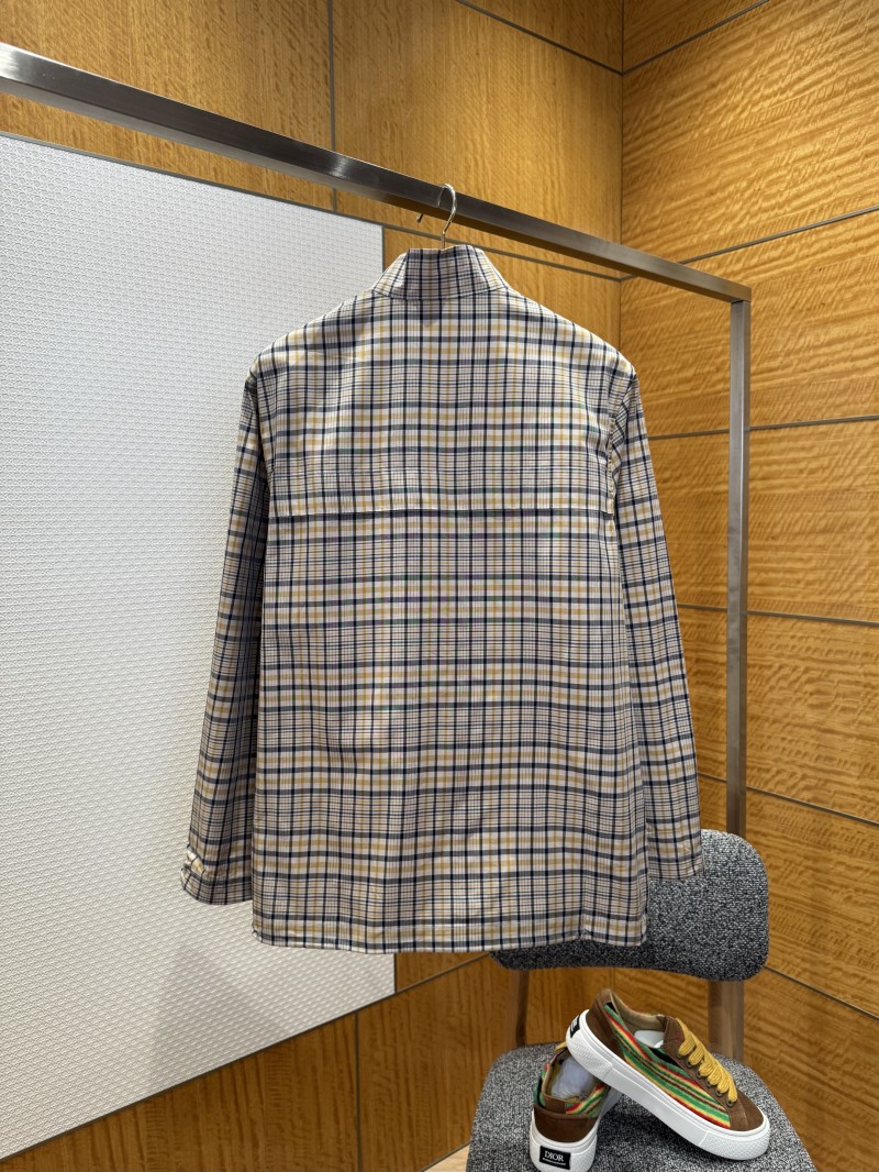 Dior Checkered Stand Collar Embroidered Long-Sleeve Jacket Coat 1