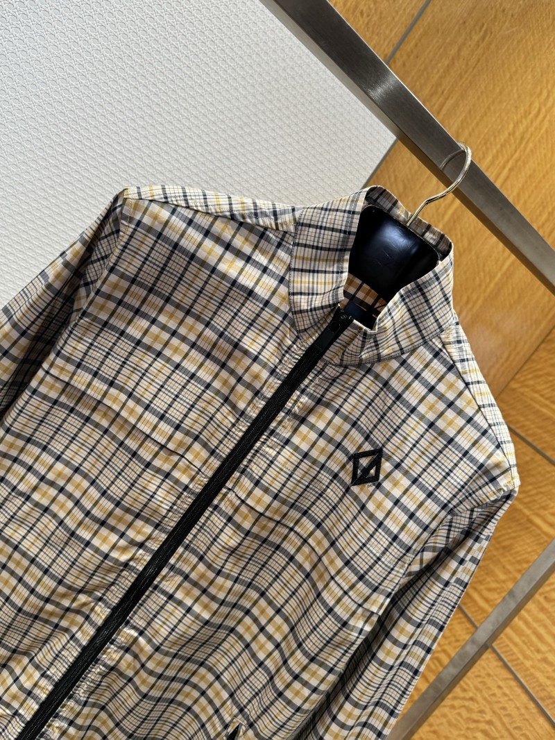 Dior Checkered Stand Collar Embroidered Long-Sleeve Jacket Coat 2