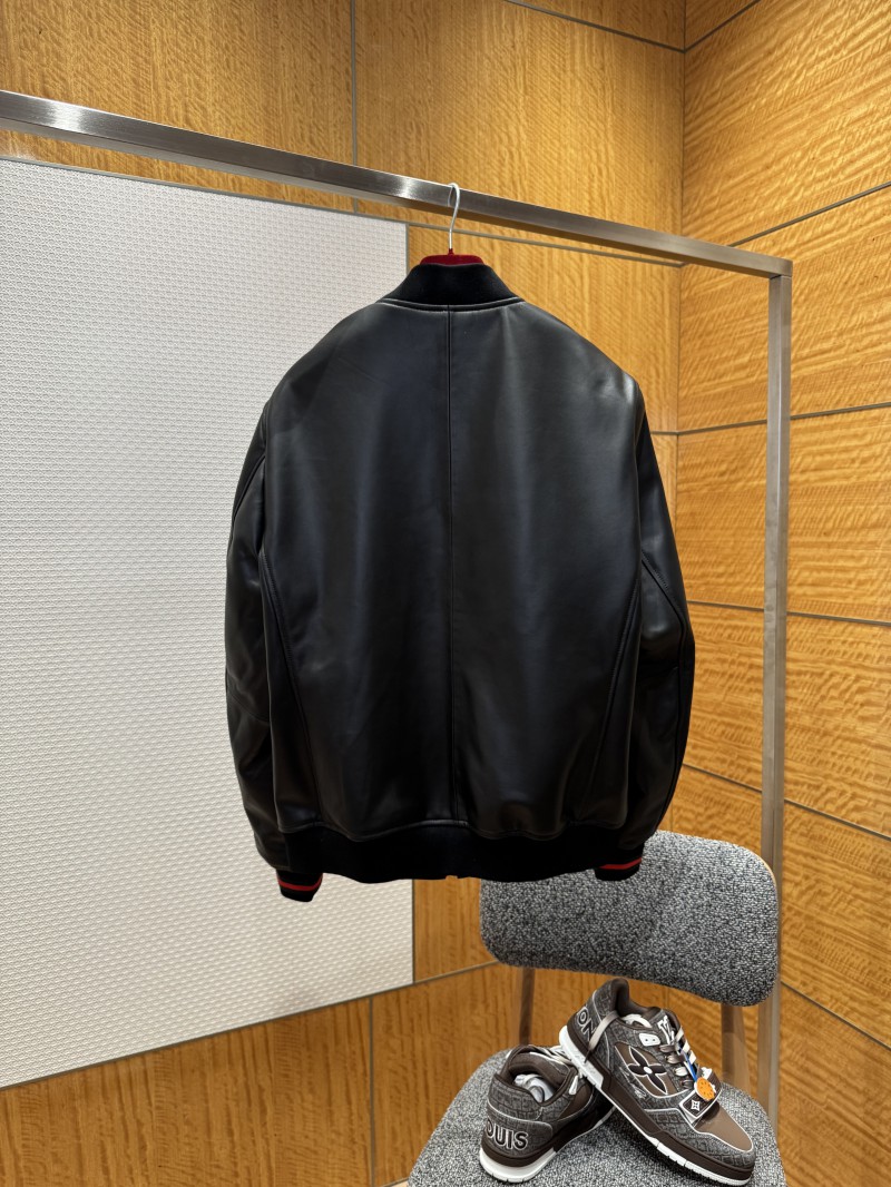 Gucci Logo Embroidered Leather Jacket Coat 1