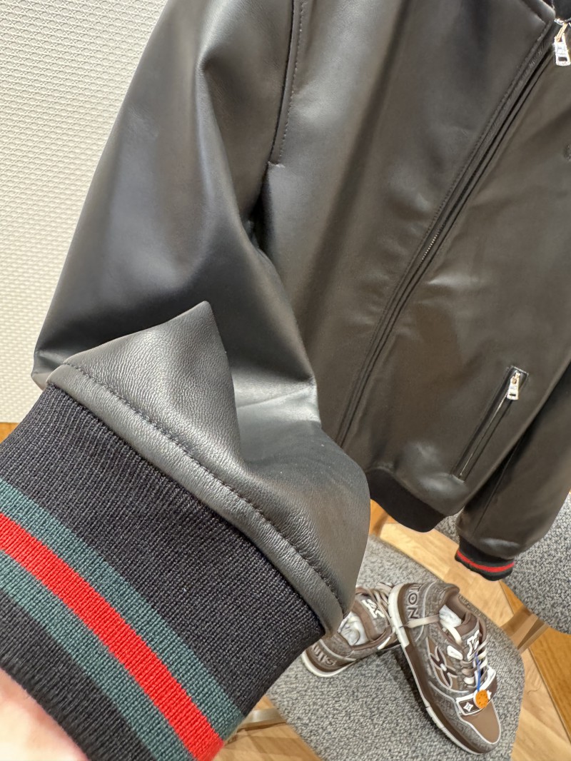 Gucci Logo Embroidered Leather Jacket Coat 3