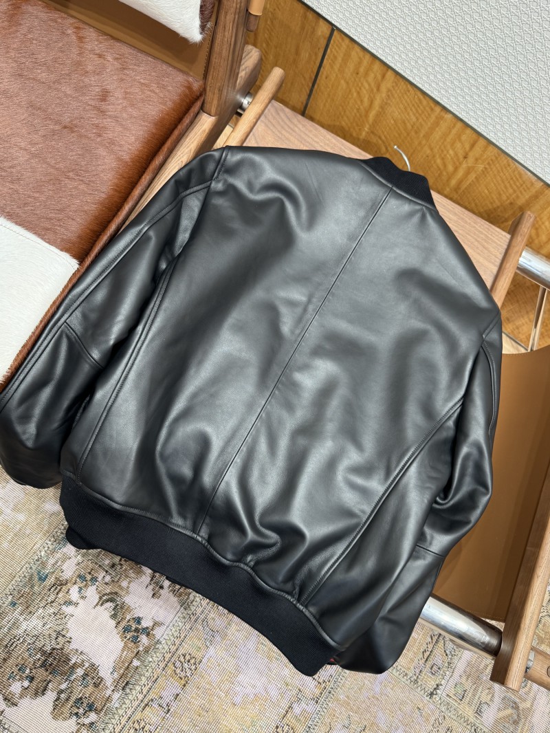 Gucci Logo Embroidered Leather Jacket Coat 7