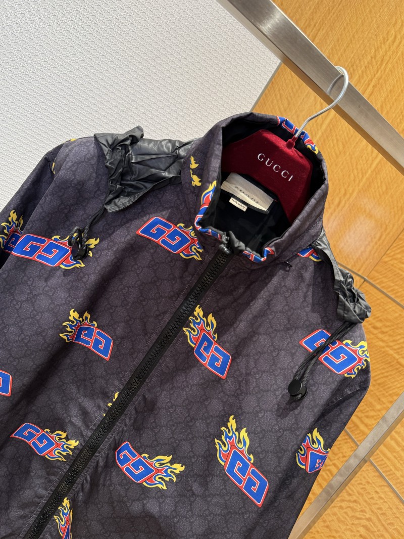 Gucci Double G Flame Pattern All-Over Print Patchwork Jacket 2