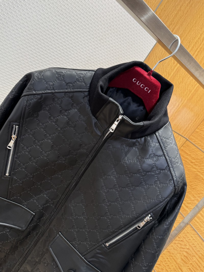 Gucci Patchwork Embossed Leather Jacket Coat 2
