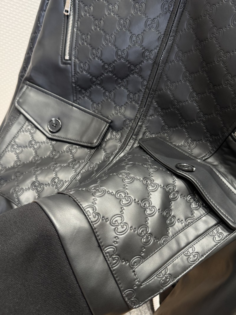 Gucci Patchwork Embossed Leather Jacket Coat 4
