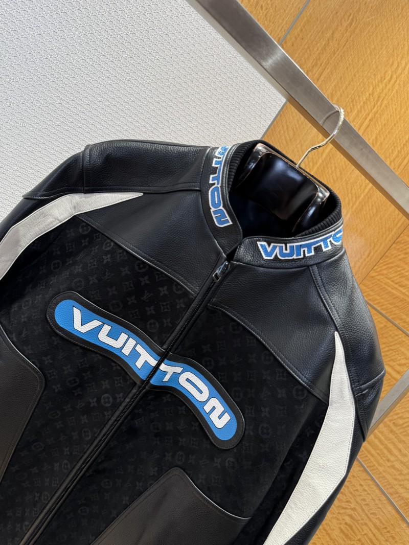 LV Patchwork Racing Leather Jacket Coat 2