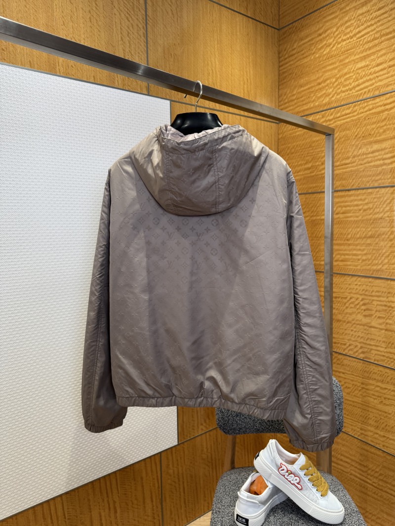 LV Logo All-Over Print Zipper Hooded Jacket 1 1