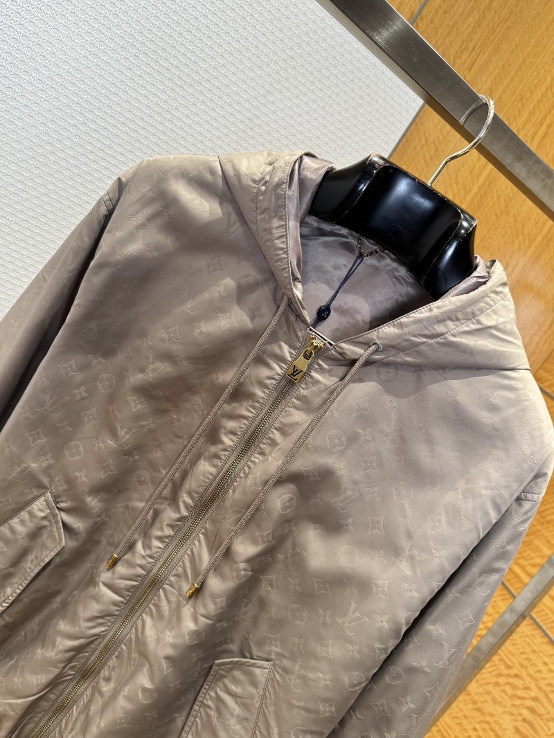 LV Logo All-Over Print Zipper Hooded Jacket 1 2