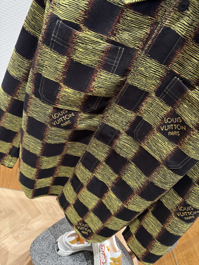 LV Check Print Single-Breasted Long-Sleeve Jacket Coat 1 2