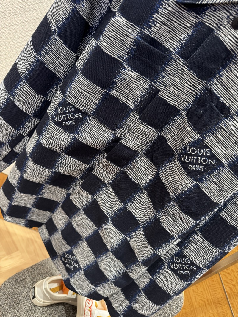 LV Check Print Single-Breasted Long-Sleeve Jacket Coat 2 3