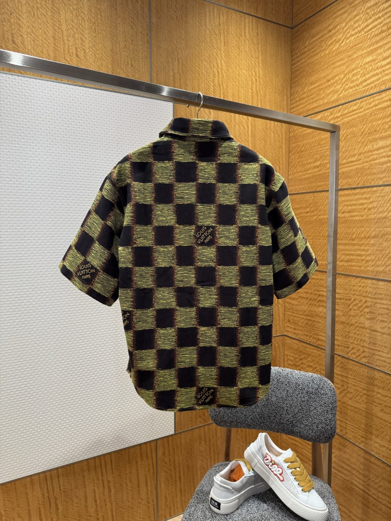 LV Logo Print Pointed Collar Single-Button Short-Sleeve Shirt 1 1