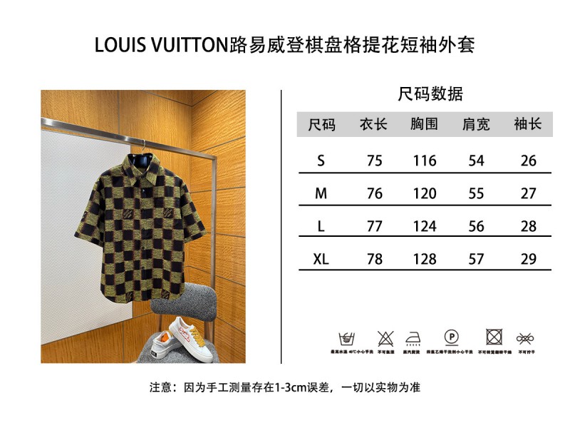 LV Logo Print Pointed Collar Single-Button Short-Sleeve Shirt 1 9