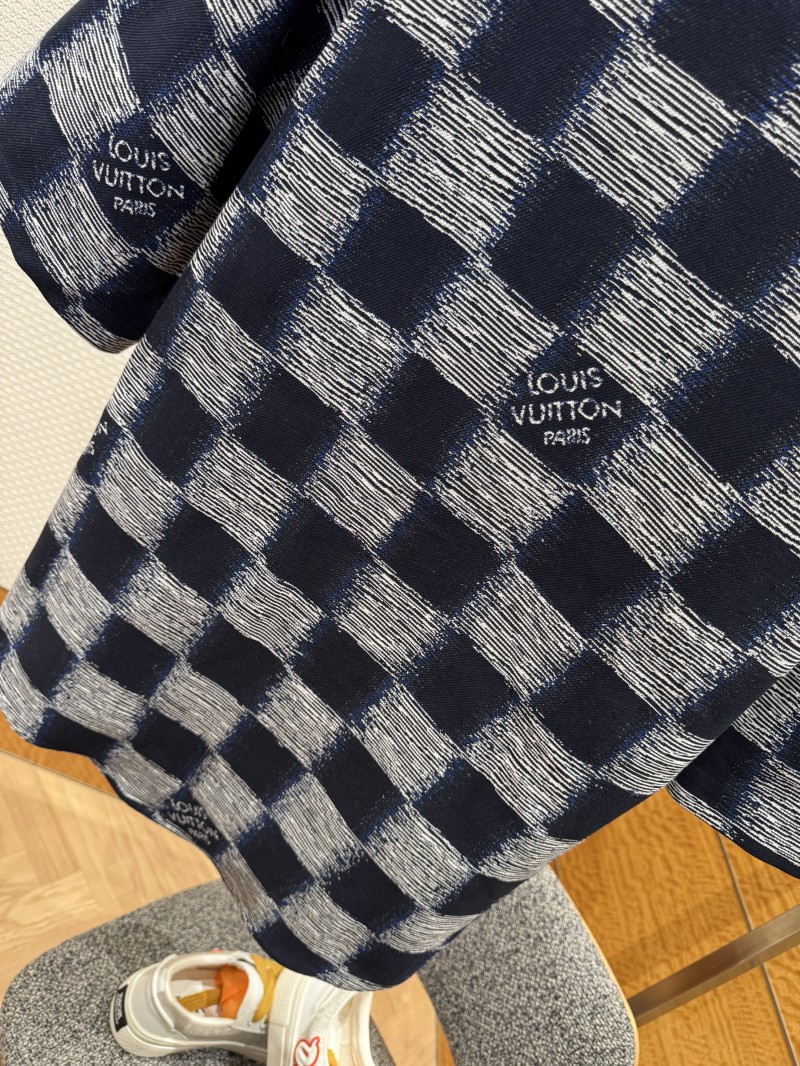 LV Logo Print Pointed Collar Single-Button Short-Sleeve Shirt 2 7