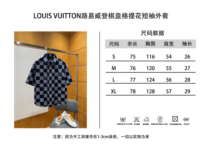 LV Logo Print Pointed Collar Single-Button Short-Sleeve Shirt 2 9