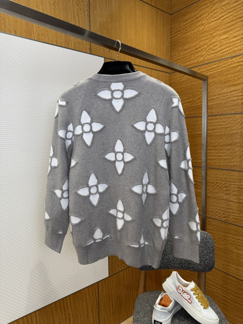 LV Pattern Jacquard Crew Neck Long Sleeve Sweater 1