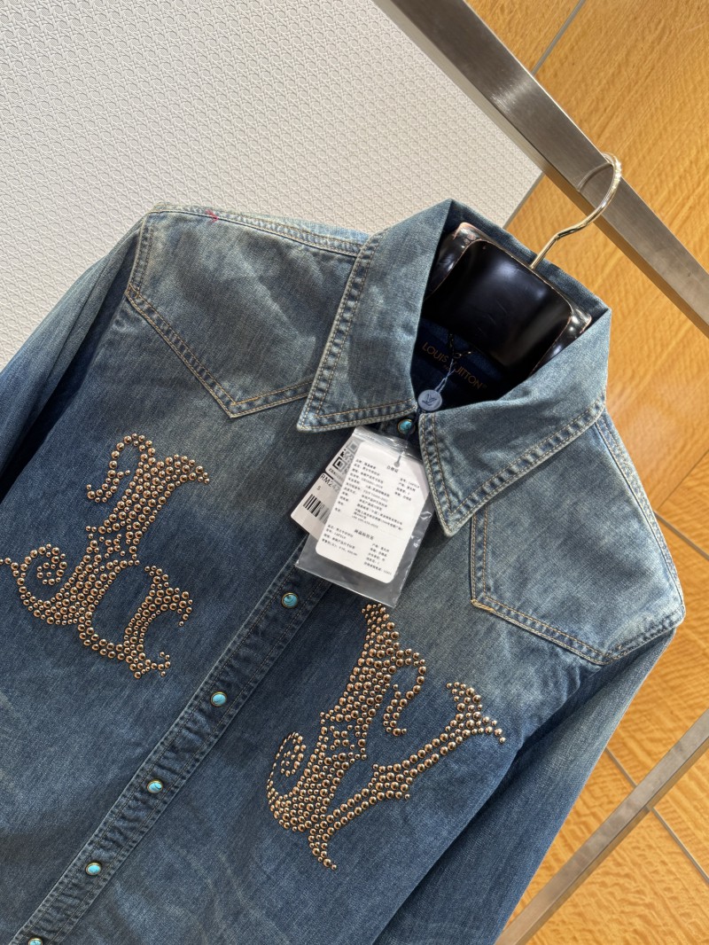 LV Studded Lapel Denim Long-Sleeve Shirt 2