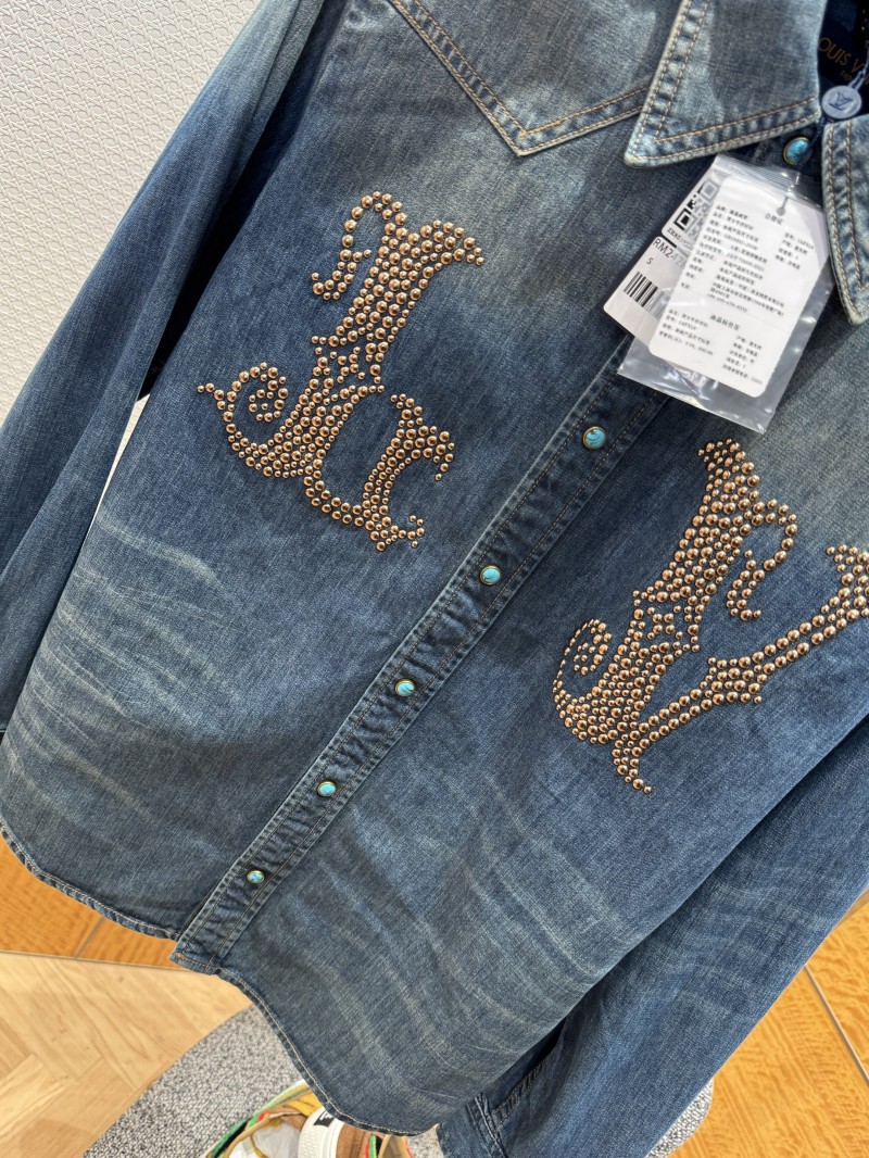 LV Studded Lapel Denim Long-Sleeve Shirt 3