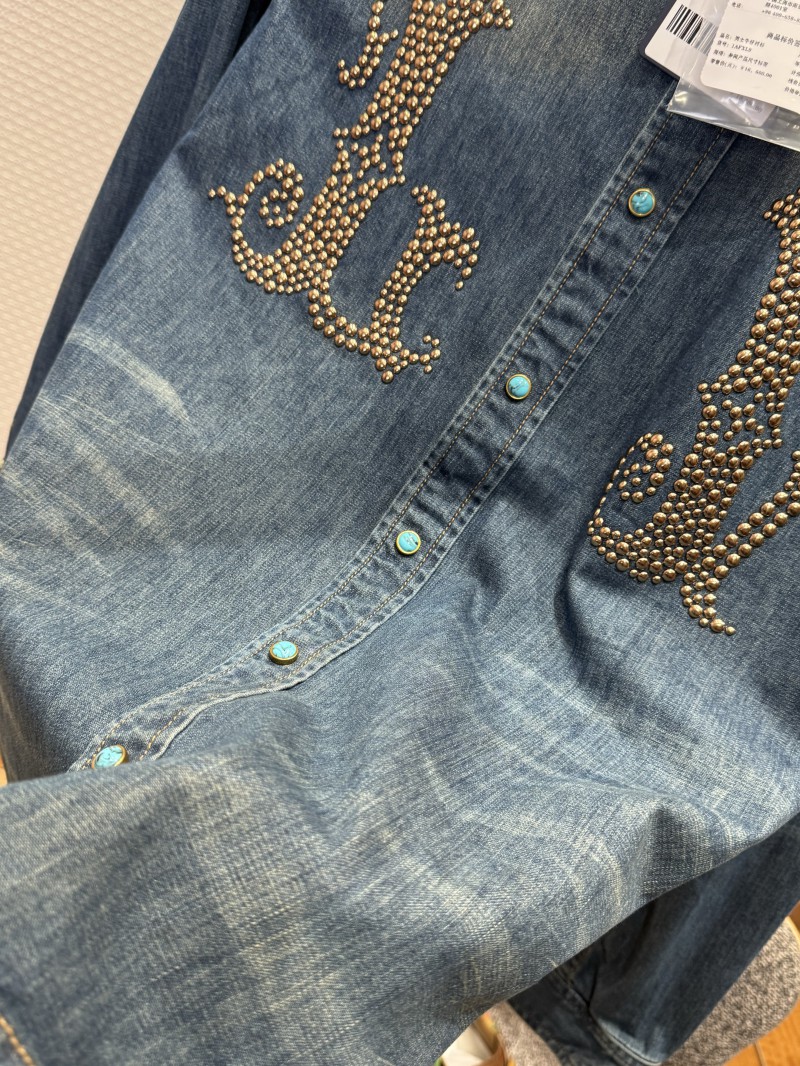 LV Studded Lapel Denim Long-Sleeve Shirt 4