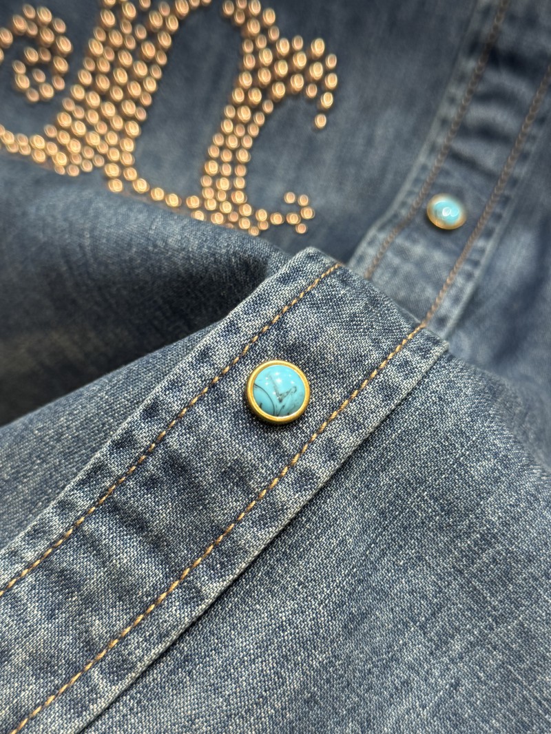 LV Studded Lapel Denim Long-Sleeve Shirt 5