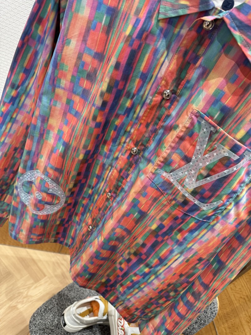 LV Rainbow Four-Leaf Clover Lapel Long-Sleeve Shirt 3