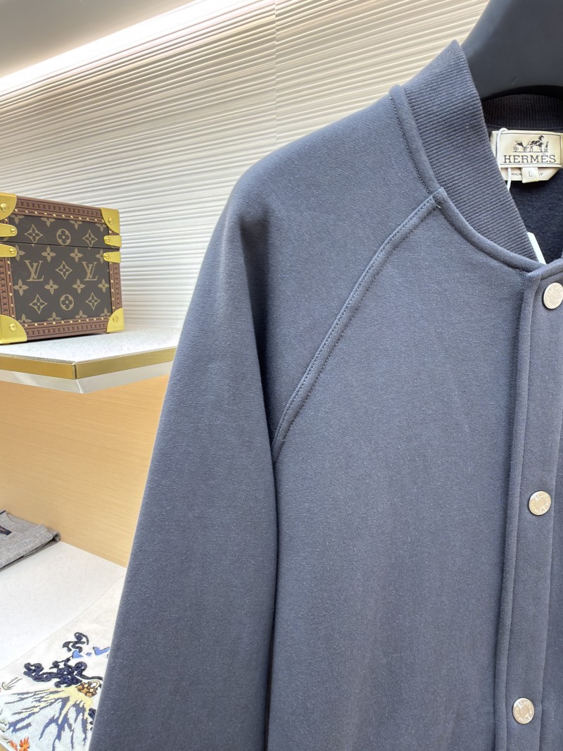 Hermes Solid-Color Ribbed Single-Button Long-Sleeve Jacket Coat 3