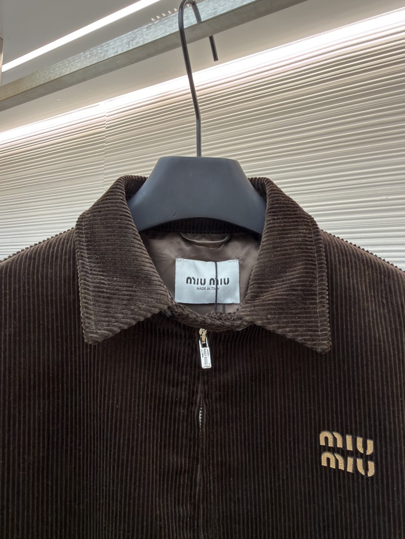 Miu Miu Letter Embroidered Corduroy Jacket Coat 2