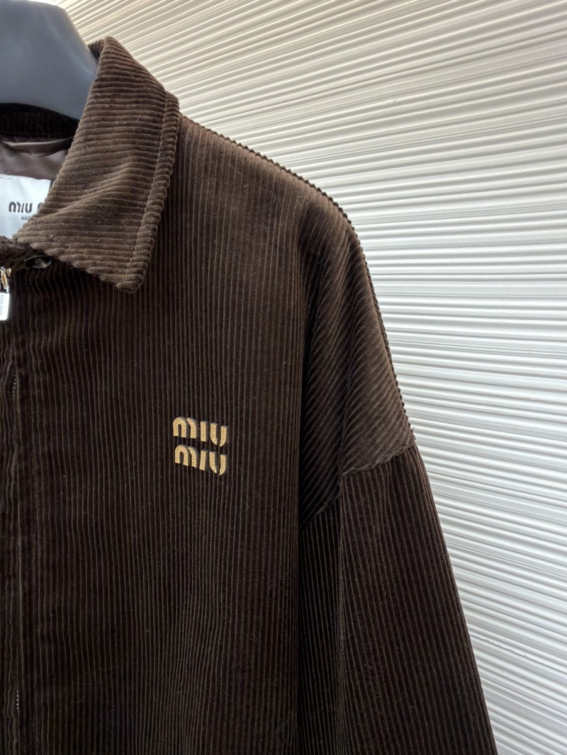 Miu Miu Letter Embroidered Corduroy Jacket Coat 4