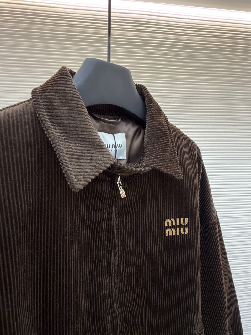 Miu Miu Letter Embroidered Corduroy Jacket Coat 7