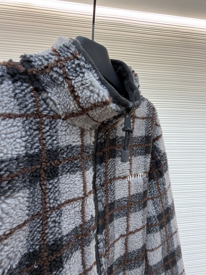 Miu Miu Lambswool Plaid Embroidered Zipper Jacket Coat 1 7