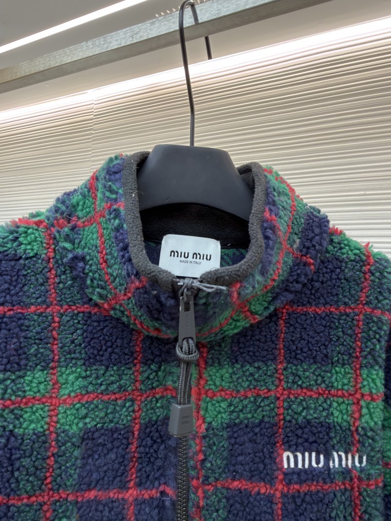 Miu Miu Lambswool Plaid Embroidered Zipper Jacket Coat 2 2
