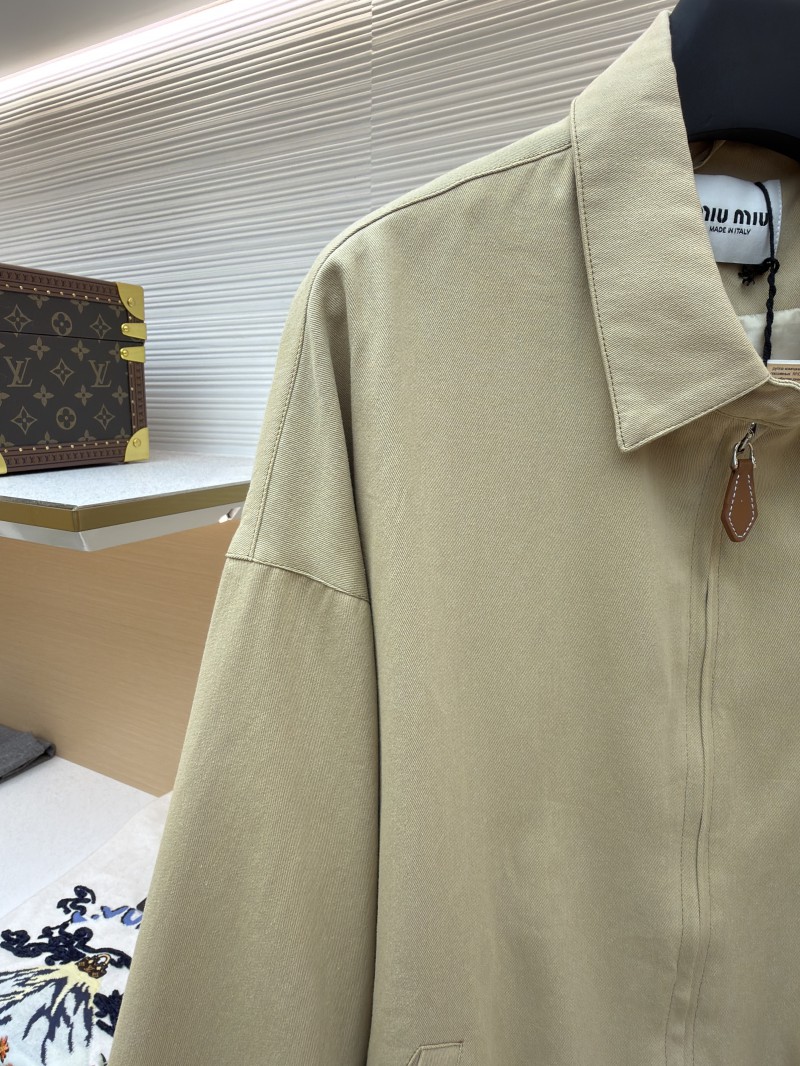 Miu Miu Solid Color Lapel Zipper Micro Logo Long Sleeve Jacket 3