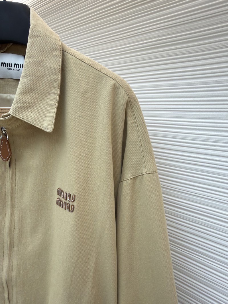 Miu Miu Solid Color Lapel Zipper Micro Logo Long Sleeve Jacket 4